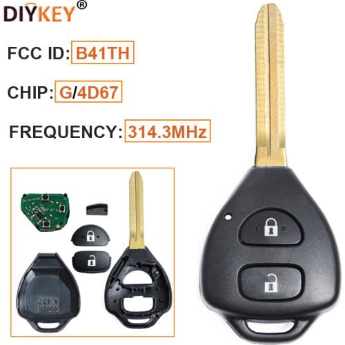 Keyecu Free programming Remote Car Key 2 Button 314.3MHz G Chip for Toyota Corolla Rav4 Hiace Tarago 2009-14 FCC ID:B41TH