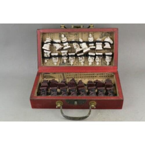Elaborate Chinese classical decorative wood wonderful Terra-Cotta Warriors statues chess box