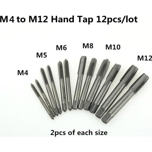 Jrealmer 12pcs/lot M4 to M12 Hand Tap & Die Machine Spiral Point Straight Fluted Screw Thread Metric Plug Tools