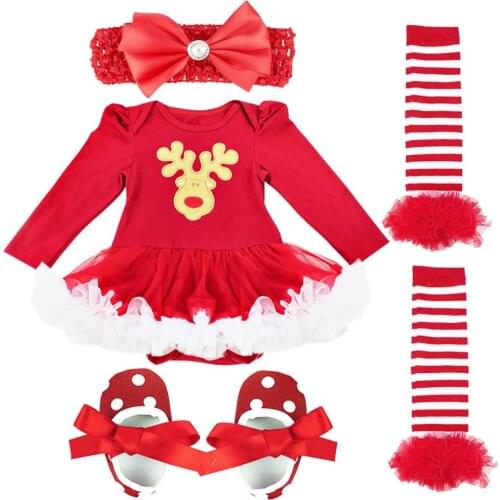 Christmas Baby Girl Clothes Newborn My First Christmas Costume Roupa Baby Tutu Rompers Girls Dress Infant Lace 4pcs Clothing Set