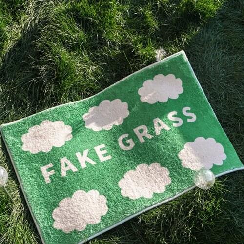 Funny Bathroom Mat Fluffy Green Fake Grass Carpet Cloud Plants Area Floor Door Anti Slip Pad Home Office Studio Spring Decor