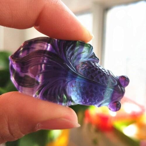 Crystal Animal beautiful rainbow fluorite fish Natural fluorspar Quartz goldfish Shape Crystals Healing Gift