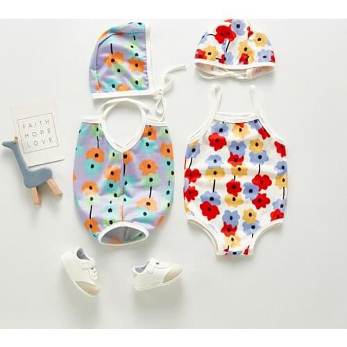 Summer Baby Girl Swimwear Cute Flower Swimsuit with Hat Toddler Girls Kids Swimwear Bathing Suit Clothes