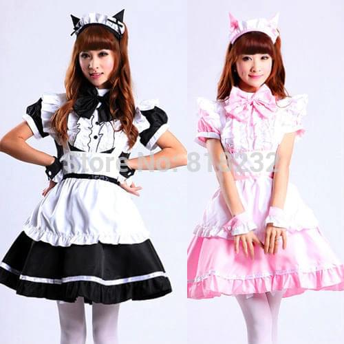 Lolita Cat Ear Maid Apron Dress Meidofuku Uniform Outfits Anime Cosplay Costumes M-XL