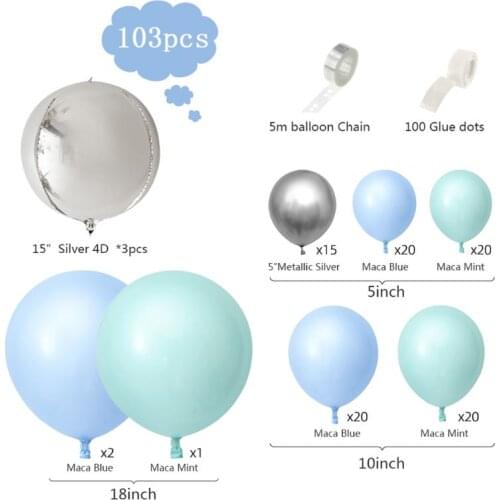 Macaron Blue Mint Pastel Balloons Garland Arch Set 103pcs Ribbon DIY Birthday Wedding Baby Shower New Year Party
