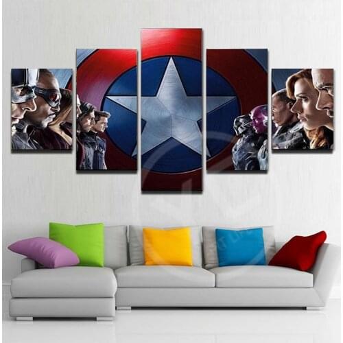 Marvel Avengers 5 Piece Art Canvas Painting Superhero Wall Print 5 Panel Poster Childrens Bedroom Kids Art Home Decor Unframe