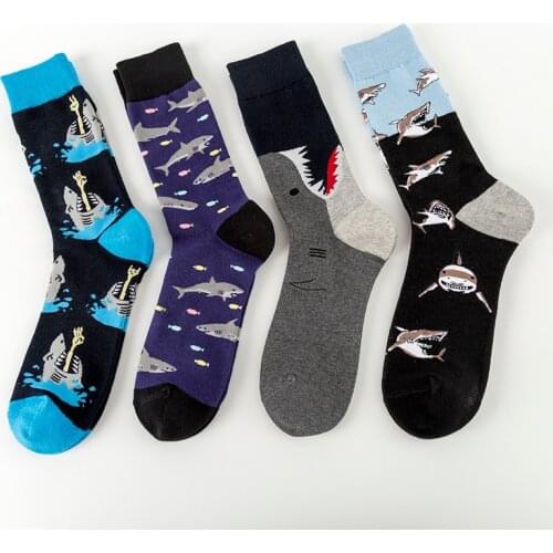 MODA MULAYA Happy Socks Men/Women New Shark Theme Big Shark Fish Group Outdoor Leisure Sports Entertainment Funny Socks Trendy
