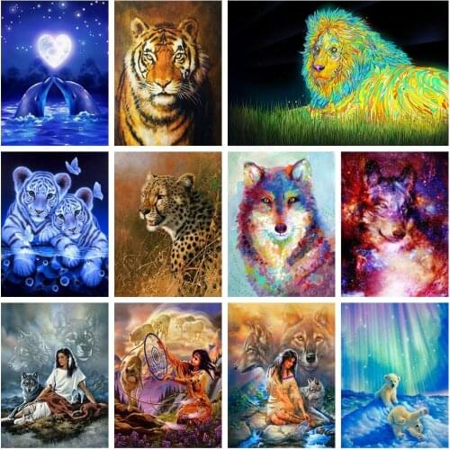 Tigers Patterns Cross Stitch Kits 14CT 11CT Count Printed Canvas DMC DIY Handmade Embroidery Kits Needlework Sets Home Decor