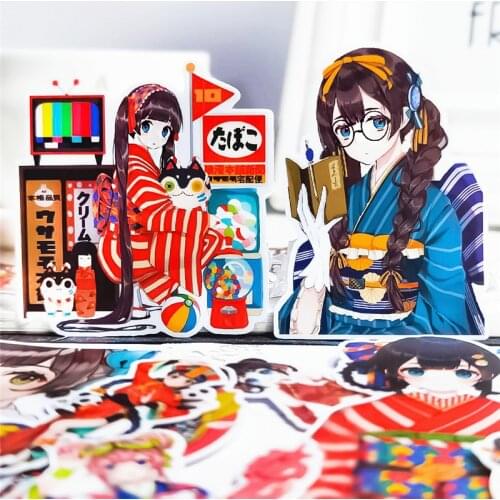 16pcs/pack Japanese kimono girls Label Stickers Pack ed Kawaii Planner Scrapbooking Stationery Stickers Office Decoration