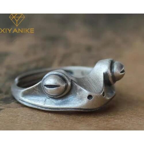 XIYANIKE 925 Sterling Silver New Retro Frog Ring Cute Open Neutral Adjustable Bronze Color Handmade Jewelry Decoration Classic