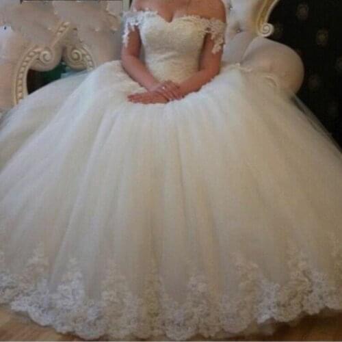 E JUE SHUNG New Off Shoulder Elegant Bridal Gown Lace Appliques Ball Gowns Sleeveless Wedding Dress Robe de mariee