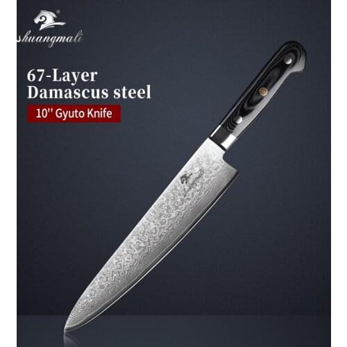 10Inch Damascus Chef Cleaver Knife VG10 Damascus Steel Kitchen Utility Gyuto Knives Cooking Slicing Meat Vegetable Cleaver Knife