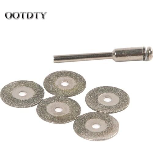 OOTDTY Hot 5 PCS 22mm Emery Diamond cutting blades Drill Bit+1 Mandrel for Dremel Set