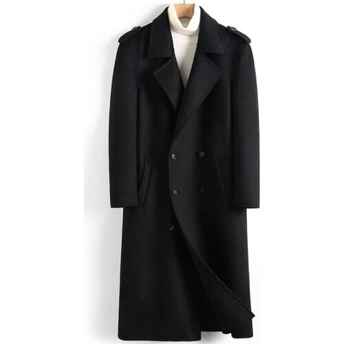 Coat Wool 2020 New Men Long Jacket Double-breasted Casual Mens Coats Overcoat Spring Autumn Windbreaker Manteau Homme 5922