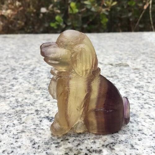 Natural Rock crystal figurine hand carved fluorite stone Dog statue for gift
