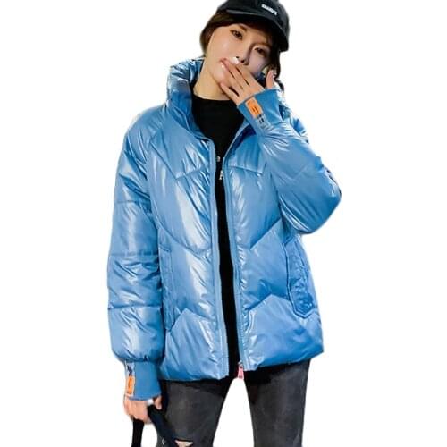 No-Wash Bright Down Cotton Jacket Womens Short Parka Overcoat 2021 Winter Warm Cold Protection Outerwear Abrigo Mujer Blue Red