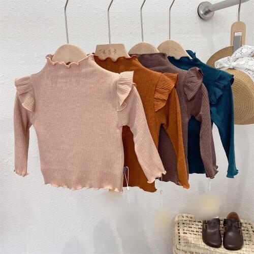2021 autumn new girls' shirt candy color baby with autumn collar bottoming elastic baby fashion clothes