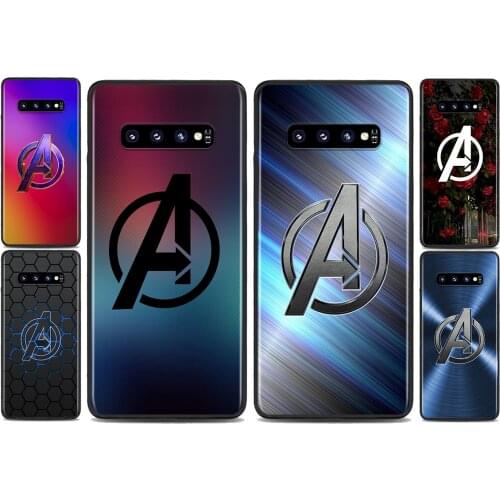 Marvel Avengers Logo Marble For Samsung Galaxy S21 S10 S10E S9 S8 S7 Note 20 10 9 8 Ultra 5G Plus Edge Pro Black Phone Case