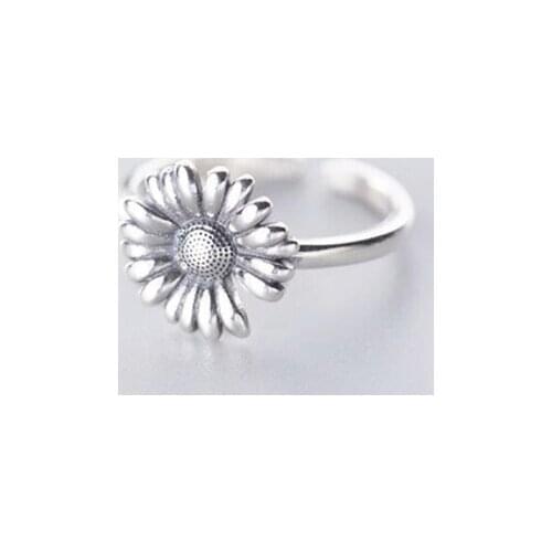Sole Memory Retro Thai Silver Chrysanthemum Cool Literature 925 Sterling Silver Female Resizable Opening Rings SRI573