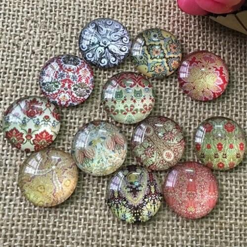 Retro style glass mosaic Crafts Round Glass Cabochon Beads with Printed Mosaic for Jewelry Making, Crafting