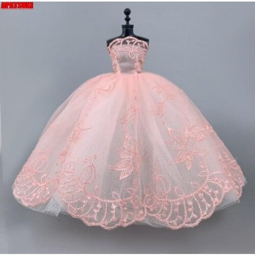 Light Pink Flower Handmade Wedding Dress For Barbie Doll Outfits Clothes Party Gown 1/6 Dollhouse Accessories Kids Toys
