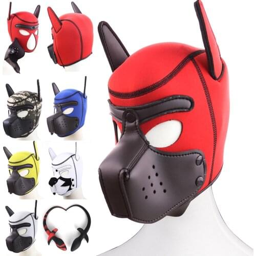 Party Masks Puppy Play Dog Hood Mask,Bdsm Slave Pet Dog Role Play Soft Padded Neoprene Foxhound Sex Mask Dog Tail Plug Sex Toys