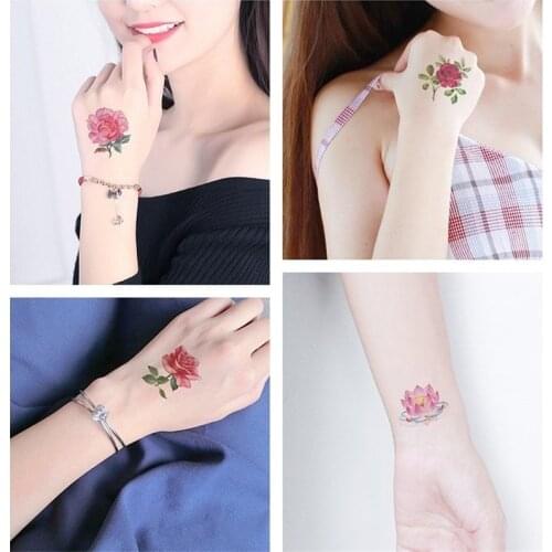 Temporary Tattoos Sticker for Women Body Art Tattoo Sticker 3D Butterfly Rose Flower Feather Tattoo Waterproof 6X6cm Gift