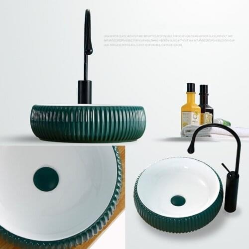 Green White Bowl Shampoo Sinks Ceramic Small Bathroom Washbasin Nordic Green Matte Round Above Counter Basin Carved Art Sink