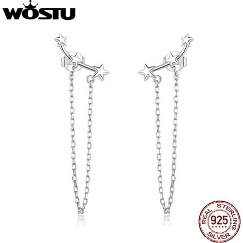 WOSTU Long Link Stars Chain Drop Earrings 100% 925 Sterling Silver Wedding Dangle Earrings For Women Luxury Jewelry FNE361