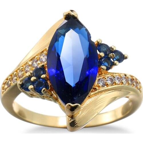 Top quality Austria blue Crystals wedding Rings for women Gold color Engagement Rings Female Anel Bijoux Party Christmas