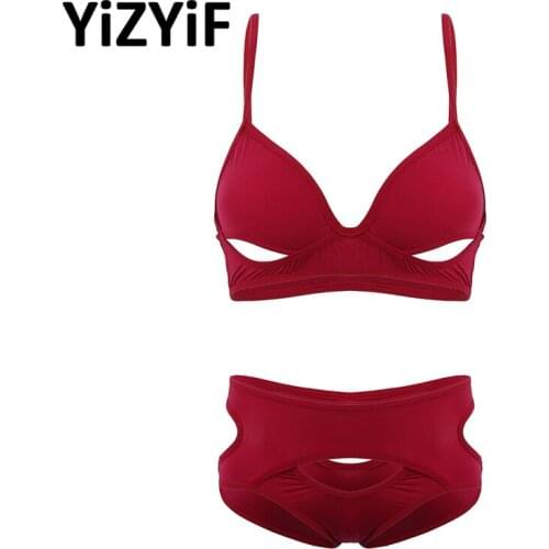 Women Sexy Bra Set Erotic Ultra-thin Silky Lingerie Sets Hollow Out Breast Bra Top With High Waist Cutout Briefs Underwear Set