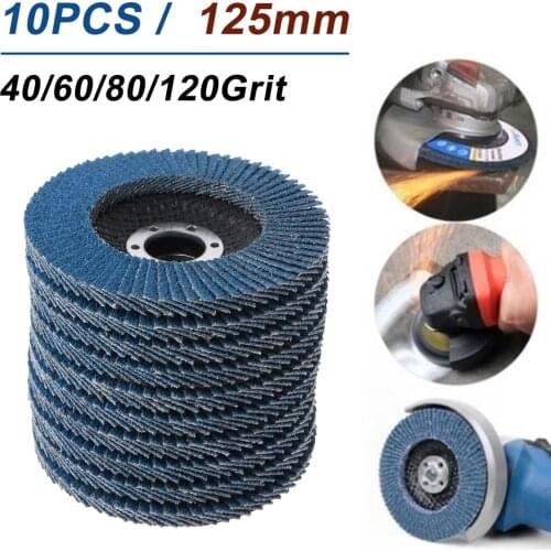 10Pcs 5" 40/60/80/120 Grit Flap Sanding Discs 125mm Zirconia Abrasive Grinding Wheels Wood Metal Sanding Disc for Angle Grinder
