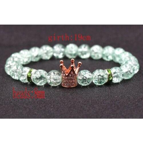 2019 Micro Inset Crown Fashion Jewelry Green Crystal Explosive Flower Round Beads Simple Elastic Bangles Bracelets Gift for Wome