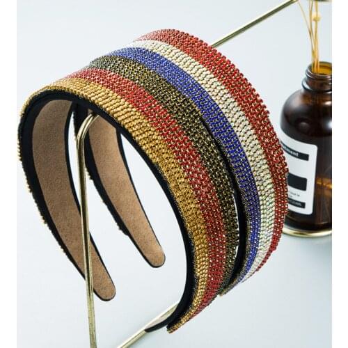 2021 Luxury Baroque Sparkly Padded Rhinestones Headbands Full Crystal Hairbands Wide Diamond Headwear Hair Accessories Women