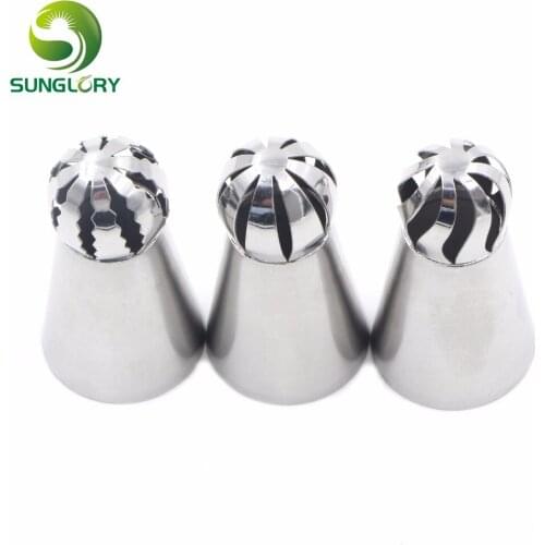 Cupcake 3PCS Stainless Steel Russian Ball Nozzles Flower Fondant Icing Piping Tips Cream Torch Pastry Tube Decoration Sphere Tip