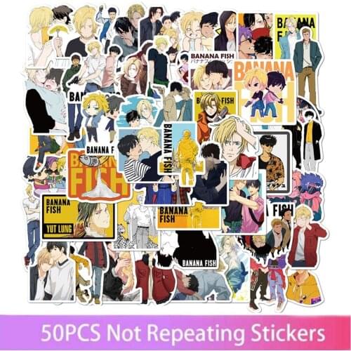 50pcs Anime BANANA FISH Stickers For Stationery Laptop Skateboard PVC Backpack Water Bottle Bicycle Waterproof Car Stickers
