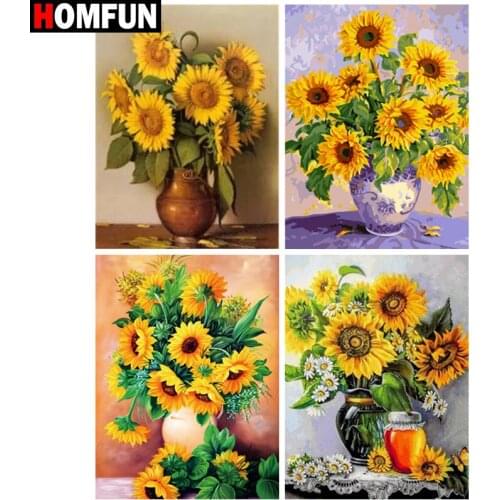 HOMFUN Diamond Painting Cross Stitch "Sunflower landscape" Full Square Round Diy 5d Diamond Embroidery Picture Rhinestone Art