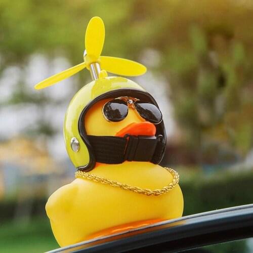 Car Duck with Helmet Broken Wind Small Yellow Duck Road Bike Motor Helmet Car Interior Accessories Without Lights