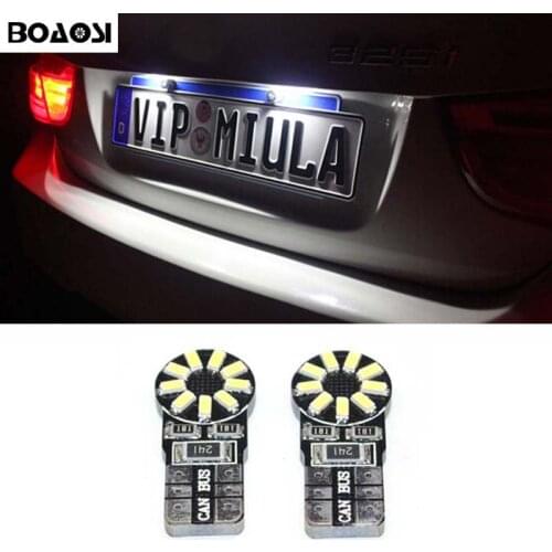 BOAOSI 2pcs bright LED T10 3014smd Canbus no error License Plate Light for Mazda Toyota Opel Peugeot 206 307 406 407 308 5008