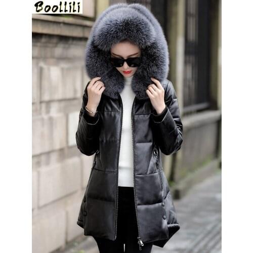 Boollili Real Leather Jacket Winter Coat Women Real Fox Fur Collar Down Jacket Women Sheepskin Coat Plus Size Veste Femme