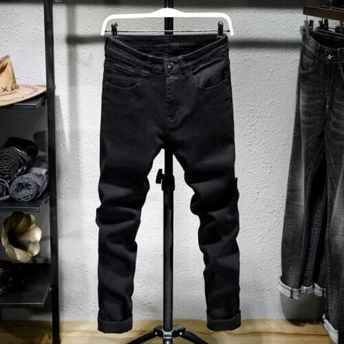 Black Casual spring autumn Men Jeans Strong Denim Strech Fabric Slim Cut Light Washed Man Pants Hot Sale Male Fashion Jeans,201