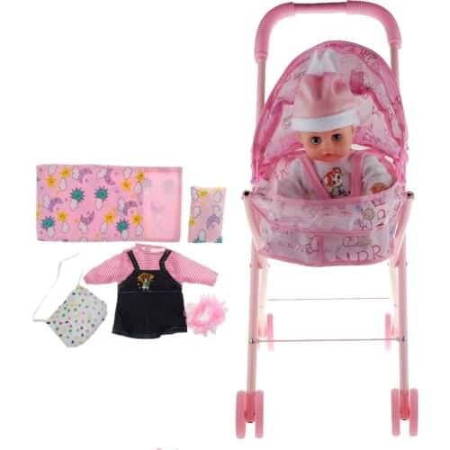 Reborn Baby Stroller Nursery Room Furniture Decor Kids Pretend Play Toy Children’s Cart Toy Supermarket Trolley