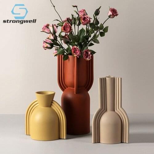 Strongwell Home Decoration Flower Vase Geometric Ceramic Flower Arrangement Living Room Display Vases Office Display Furnishings