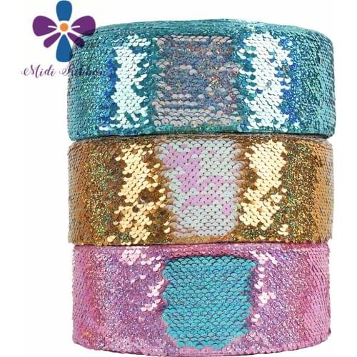 3"75mm Double Color Reversible Sequin Ribbon Hologram Silver Blue DIY Wedding Gift Bowknot Hair Band Making 25yards/roll