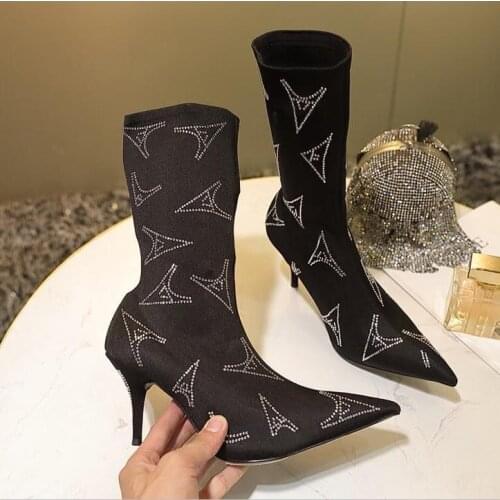 Elastic Botas Mujer 2020 Sock Boots Women Slip On Buty Damskie Ankle Boots For Women Med Heels Bota Feminina Zapatos De Mujer