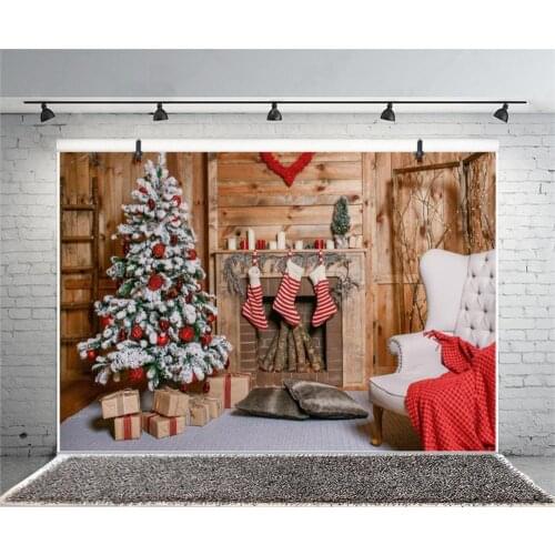 Photography Background Christmas Tree Lights Wreaths Fireplace Toy Socks Birthday Party Backdrop Photocall Photo Studio