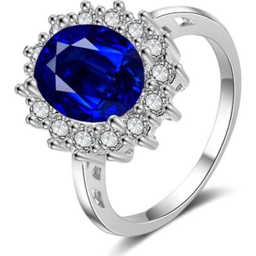 Prestige Sterling Silver Princess Diana William Kate Sapphire Emerald Ruby Ring, Ladies Engagement Jewelry Diamond Ring