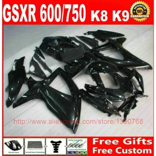 + Fairing kit for Suzuki GSXR600 GSXR 750 08 09 10 all glossy black ABS fairings set K8 K9 GSXR 600 750 2008 2009 2010 GZ60