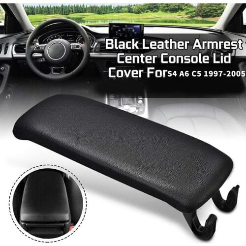 Leather Armrest Center Box Console Lid Cover Fit For- S4 A6 C5 1997-2005(Black)