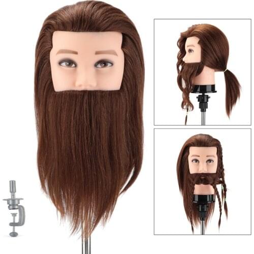 14"Male 100% real human hair mannequin practice training head with beard barber hairdressing manikin doll head for beauty school